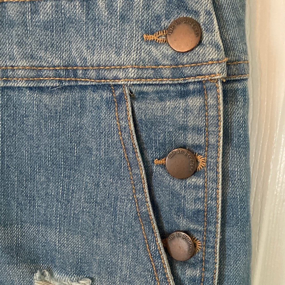 Denim Short Overalls - Blue Distressed Women's Jeans - Picture 4 of 11